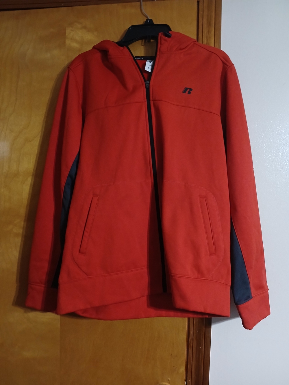 Russell Athletic Red Hooded Performance Jacket with Black Side Panels